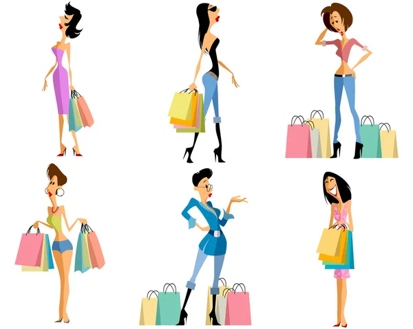 Conjunto de meninas de compras — Vetor de Stock