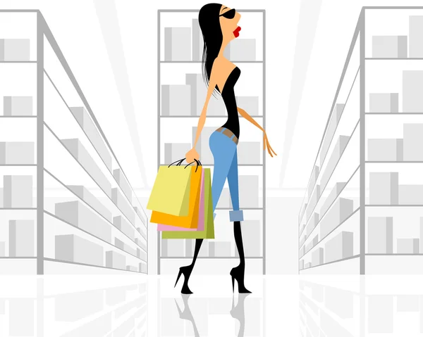 Fille avec sacs shopping — Image vectorielle