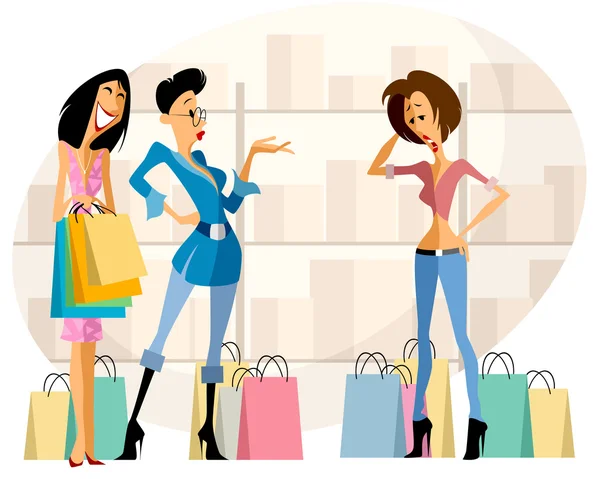 Três meninas compras —  Vetores de Stock