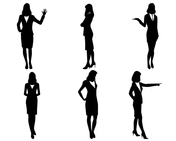 Σιλουέτες έξι γυναίκες επιχειρηματίες — Διανυσματικό Αρχείο