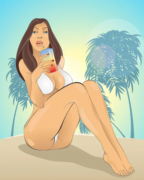 Fille en bikini sur la plage — Image vectorielle