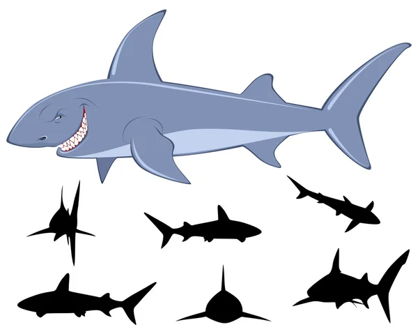 Sei sagome di squali — Vettoriale Stock