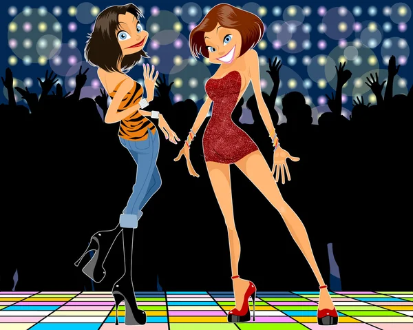 Dos chicas bailando — Vector de stock