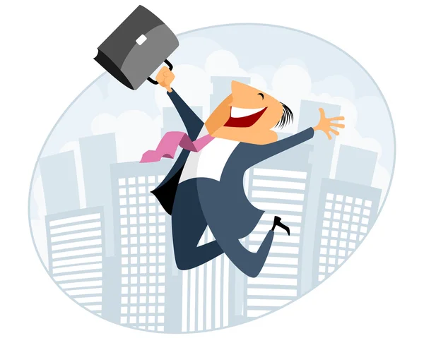 Businessman jumping with case — Stock Vector