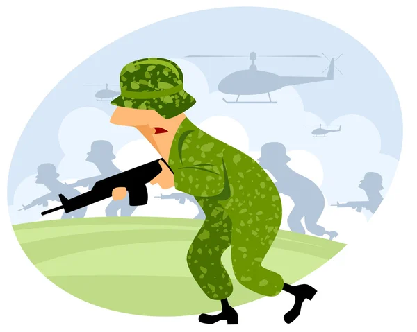Soldat mit Maschinengewehr — Stockvektor