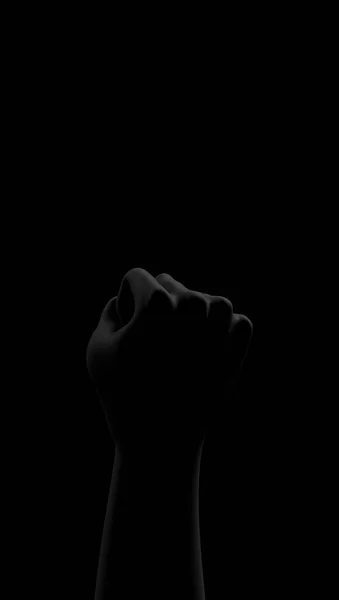 Black fist on black background with rim. Side view. Black Lives Matter. Blackout. Social justice concept. 3D render.