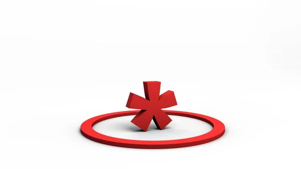 红色星号标志在圆圈内 3D插图 白色中性背景 被隔离了 — 图库照片