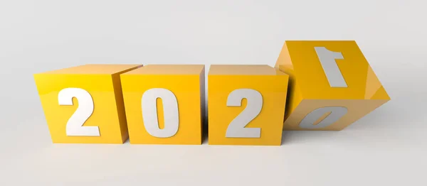 Változás 2020 Tól 2021 Sárga Kockákkal Újévi Zászló Illusztráció — Stock Fotó