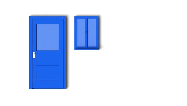 Blauwe Deur Raam Neutrale Witte Achtergrond Illustratie Minimaal Interieur Concept — Stockfoto