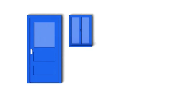 蓝色的门和窗户在中性的白色背景上 3D插图 最小和内部的概念 — 图库照片