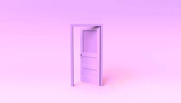 Puerta Rosa Pastel Abierta Sobre Fondo Infinito Ilustración Mínimo —  Fotos de Stock