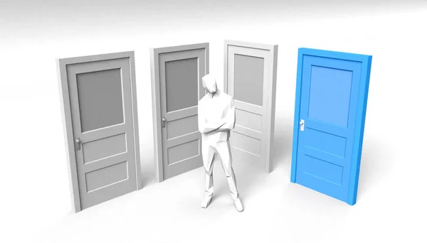 Set Puertas Cerradas Con Puerta Persona Marcadas Color Azul Sala —  Fotos de Stock