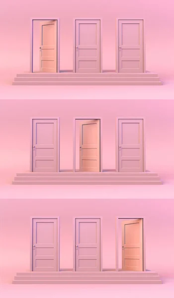 Set Doors Closed Steps One Open Illustration Minimal Modern — Stock Photo, Image