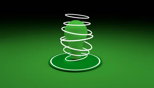 Groene Gloeilamp Omgeven Door Ringen Van Licht Illustratie — Stockfoto