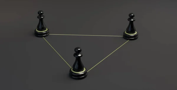Σκακιστικά Κομμάτια Ένα Τρίγωνο Χρυσών Γραμμών Ομαδική Δουλειά Εικονογράφηση — Φωτογραφία Αρχείου