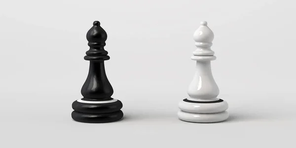 Black White Chess Bishop Facing Each Other Isolated Whit — Stock Photo, Image