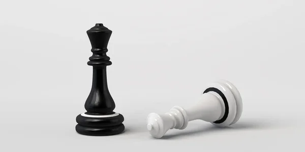 Black Chess Queen Wins White Isolated White Banner Illu — Stock Photo, Image