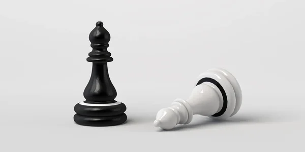 黒のチェス司教は白に勝つ 白に隔離されてる バナーだ — ストック写真