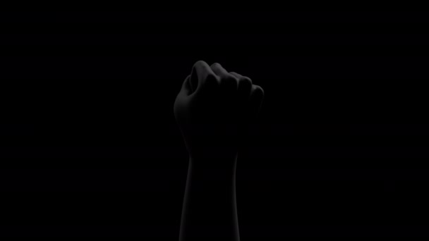リムで黒の背景に黒い拳 黒が重要 停電だ 社会正義の概念 3Dレンダリング — ストック動画