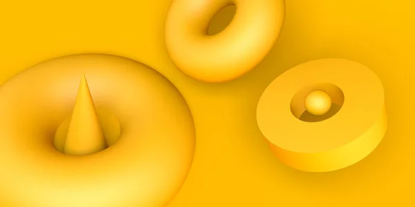 Abstract Background Yellow Composition Circles Spheres Cones Illustration Banner — Stock Photo, Image