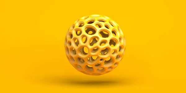Background Perforated Sphere Abstract Yellow Composition Illustration Banner — Stock Photo, Image