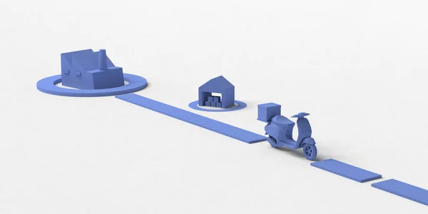 Thuisbezorging Fabriek Magazijn Bezorger Concept Illustratie — Stockfoto