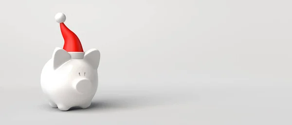 Piggy Bank Med Jultomten Hatt Spara Pengar Till Jul Illustration — Stockfoto