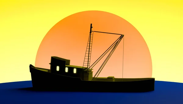 Abstrakter Sonnenuntergang Mit Einem Boot Banner Hintergrund Illustration — Stockfoto