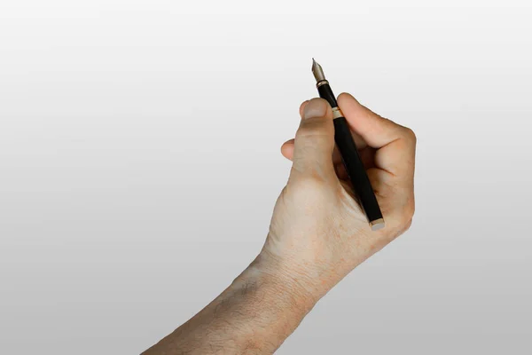 Hand Med Penna Neutral Vit Bakgrund Isolerad — Stockfoto