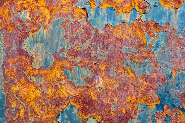 Textura Pintura Óxido Color Naranja Rojo Amarillo Cian Contexto Industrial — Foto de Stock