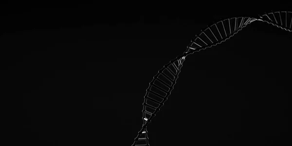 単離された黒の背景にDna鎖 エッジ ライト 抽象分子配列 バナーだ 3Dイラスト — ストック写真
