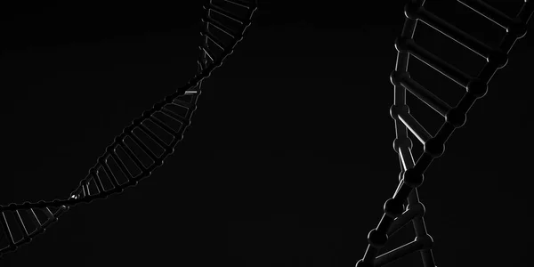 単離された黒の背景にDna鎖 エッジ ライト 抽象分子配列 バナーだ 3Dイラスト — ストック写真