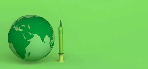 Planet earth with virus vaccine syringe. Banner. Background. 3D illustration.