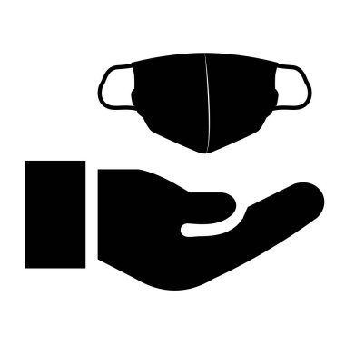 Cerrahi maskeli bir el simgesi. Sağlık ve hijyen. Önleme.