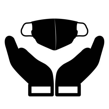 Cerrahi maskeli ellerin simgesi. Sağlık ve hijyen. Önleme.