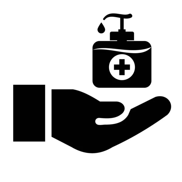 Main Avec Icône Savon Liquide Santé Hygiène Prévention — Image vectorielle