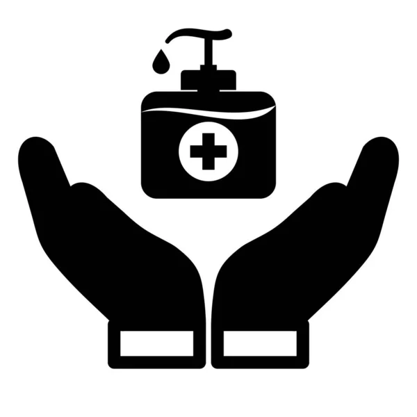 Sıvı Sabun Ikonlu Eller Sağlık Hijyen Önleme — Stok Vektör