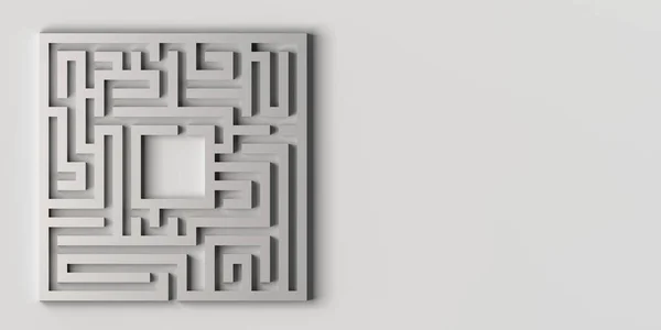 Beyaz arka plandaki labirent 3D illüstrasyon. Pankart.