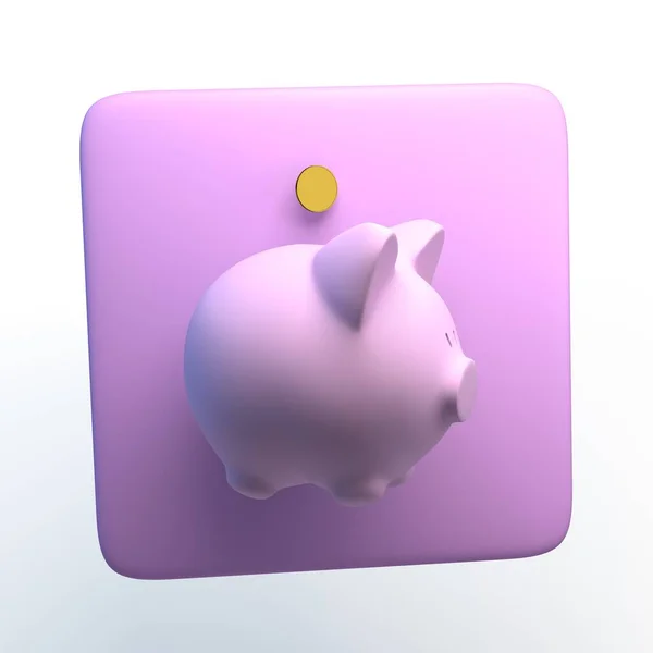 Piggy bank icon with coin on isolated white background. App. 3D illustration. App.