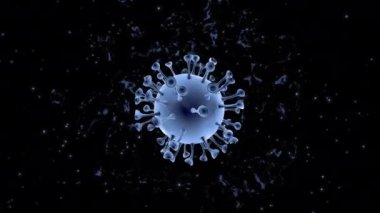Mavi tonda mikroskobik bir virüsün çevrilebilir hareketli grafiksel videosu. 3 boyutlu görüntüleme. Coronavirus animasyonu (COVID-19).
