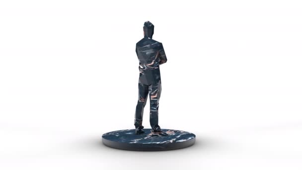 Escultura Hombre Con Brazos Cruzados Mármol Oscuro Sobre Pedestal Girando — Vídeo de stock