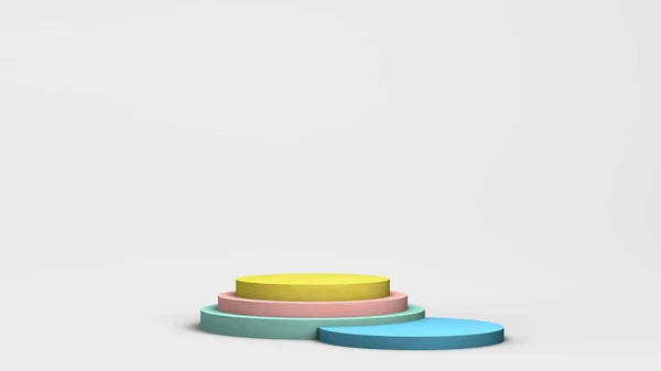 白の背景に近代的な空の色の台座は 様々な製品を表示します 3Dレンダリング ミニマリズム — ストック写真