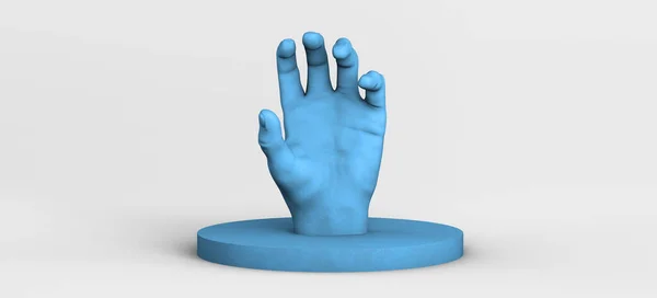 Piedesztál Egy Kék Texturált Kézzel Hogy Megmutassa Tárgyakat Renderelés — Stock Fotó