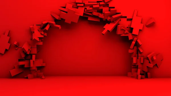 Red Colored Background Broken Wall Place Product Object Illustration Display — Stock Photo, Image