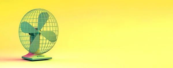 黄色の背景に熱のためのファン 夏のコンセプト 3Dイラスト — ストック写真