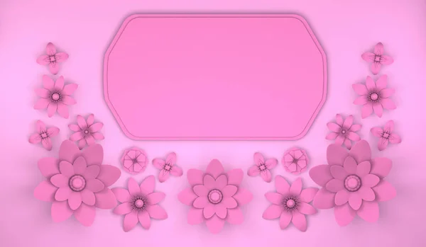 배경에는 원문이나 제품의 위치를 공간이 추상적 꽃들이 분홍색으로 표시되어 일러스트 — 스톡 사진