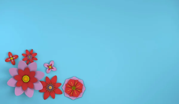 Hintergrund Blau Und Rottönen Mit Abstrakten Blumen Illustration Floraler Und — Stockfoto