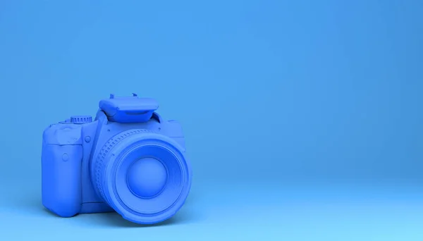Mavi Arkaplandaki Fotoğraf Makinesi Boyutlu Illüstrasyon — Stok fotoğraf