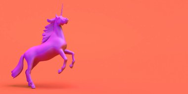 Pembe tek boynuzlu at ayaklı pankart. Soyut. 3d illüstrasyon.
