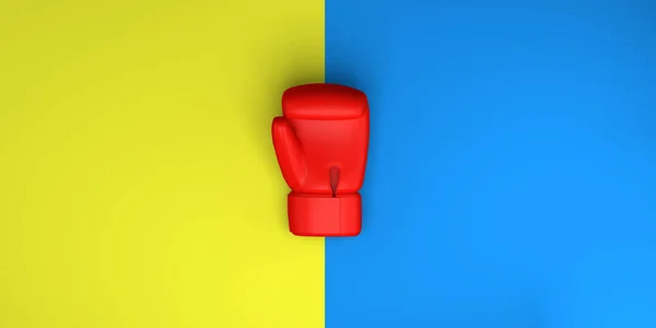 Luva Boxe Vermelho Fundo Amarelo Azul Vista Superior Deitado Ilustração — Fotografia de Stock